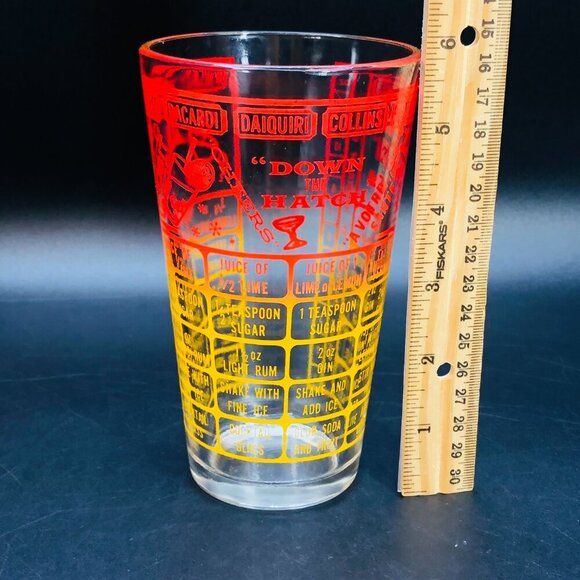 Mid Century Federal Glass Cocktail Shaker Bottom Recipes Ombre Red to Yellow - Picture 12 of 12